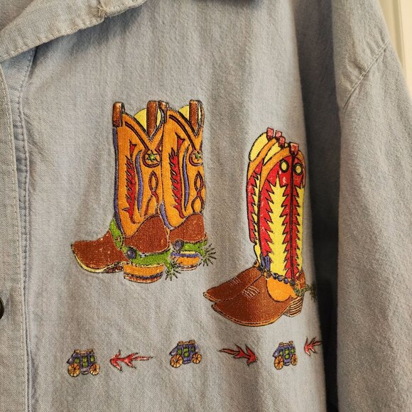 Cowboy Boot Embroidered Button-Up Shirt By Prenzi - Picture 6 of 10